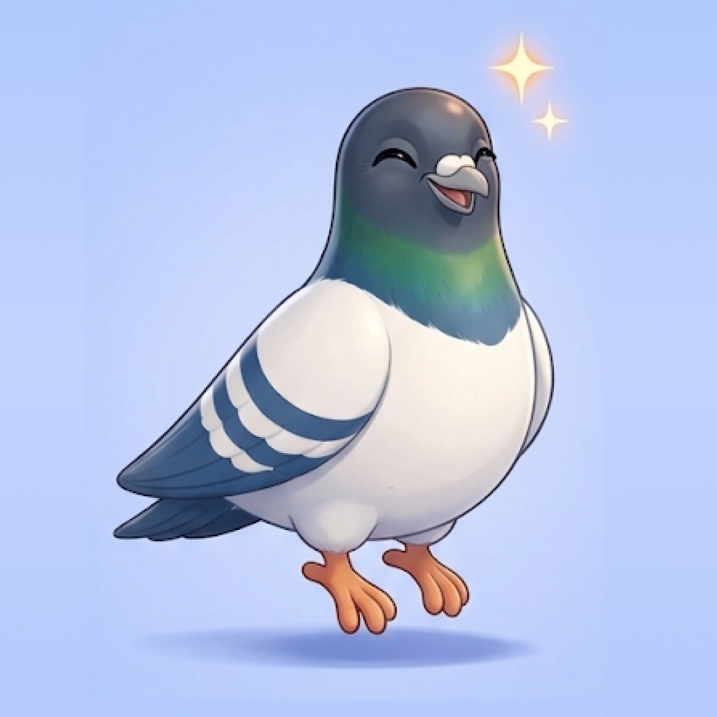 Smidgeon the pigeon, happy